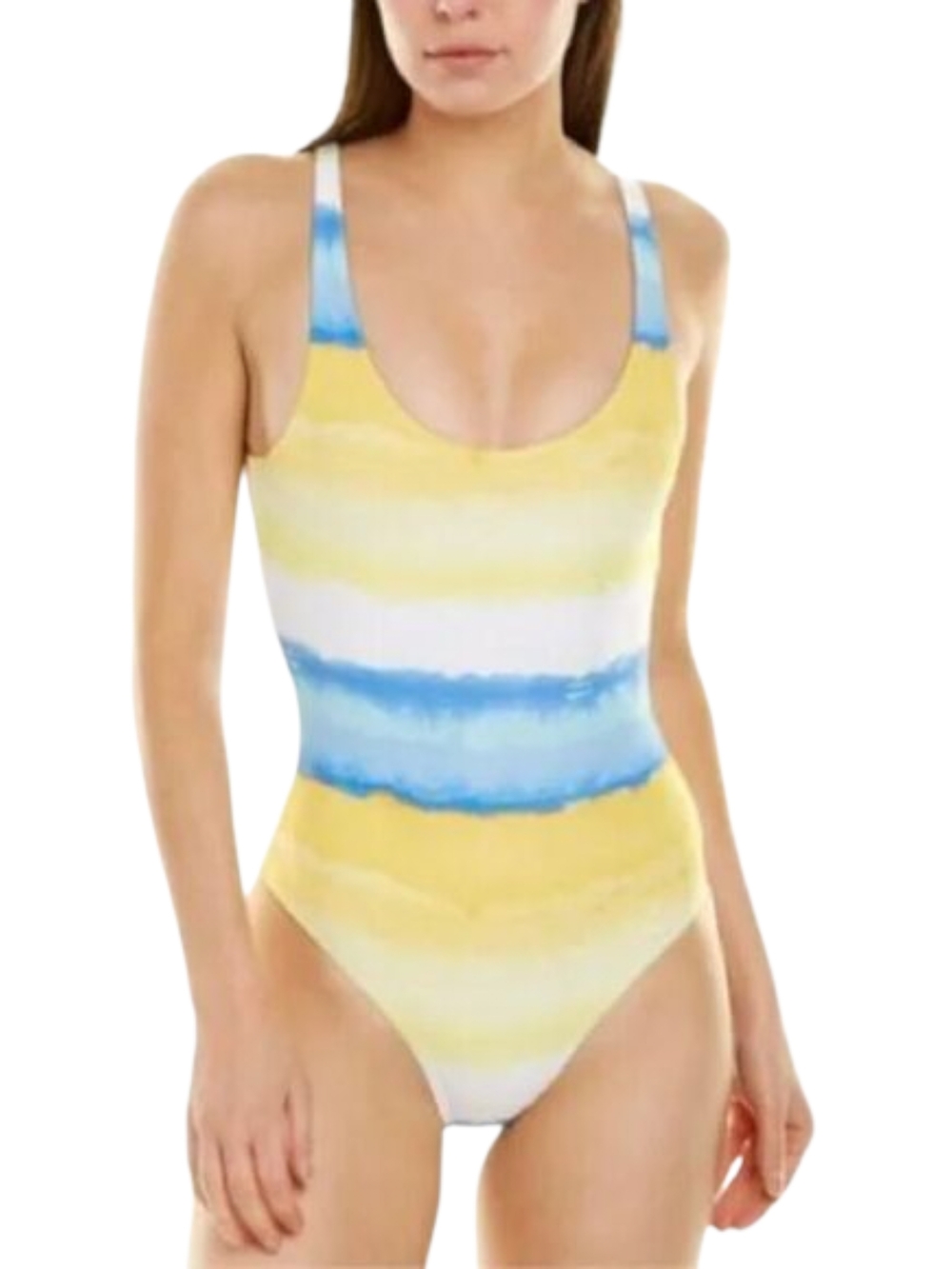 NWT Onia Dip Dye Alaska Blue Yellow High Leg Scoop Back One Piece Swimsuit XS
